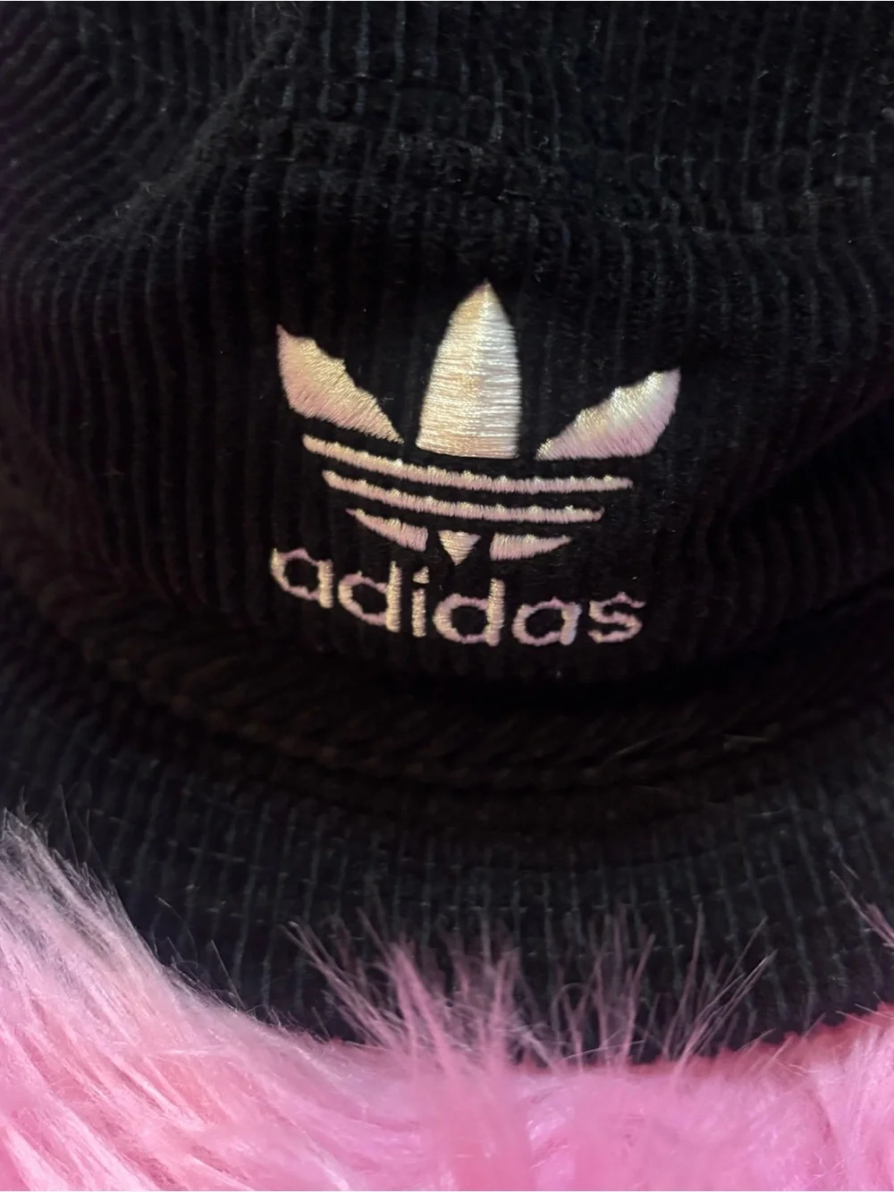 Adidas Originals Black Corduroy Bucket Hat Trefoil Logo Streetwear Unisex OS
